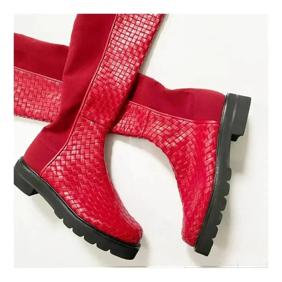 NEW Stuart Weitzman 5050 Lift Woven Over-the-Knee Boots Chile Red Leather size 6 - Picture 5 of 9